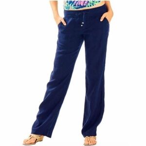 Lilly Pulitzer Galley Navy Blue 100% Linen Pants